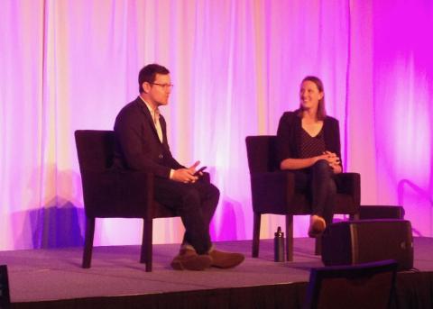 Andrew Harrison of Kraft Heinz sharing the stage with Jenny Holleran of Kroger Precision Marketing at 84.51
